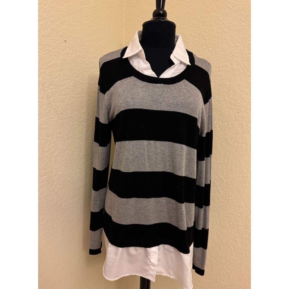 Faded Glory Faux Layered Long Sleeve Light Sweater Striped - Sz XL